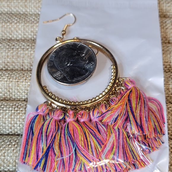 Pink & Turquoise Costume Jewelry Set Earrings, Beaded Bangle, Handmade Bracelet - Picture 3 of 9